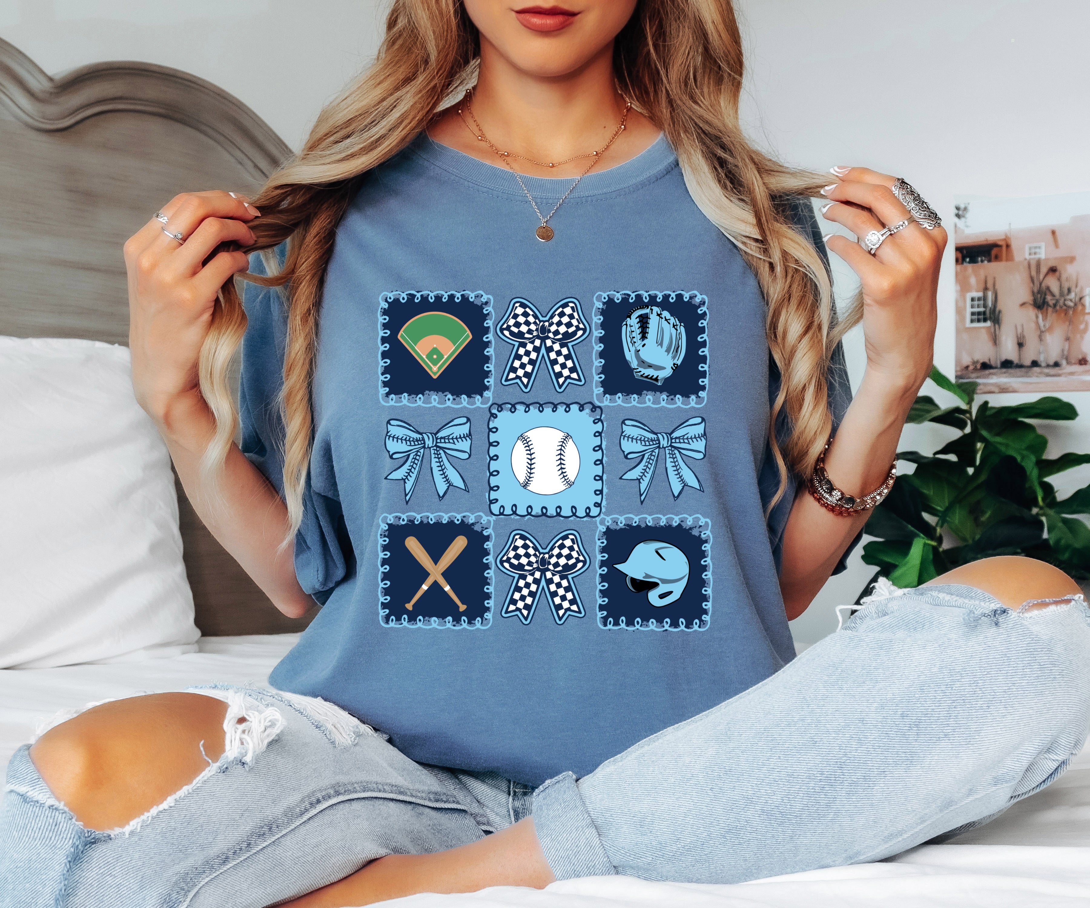 Blue baseball coquette T shirt