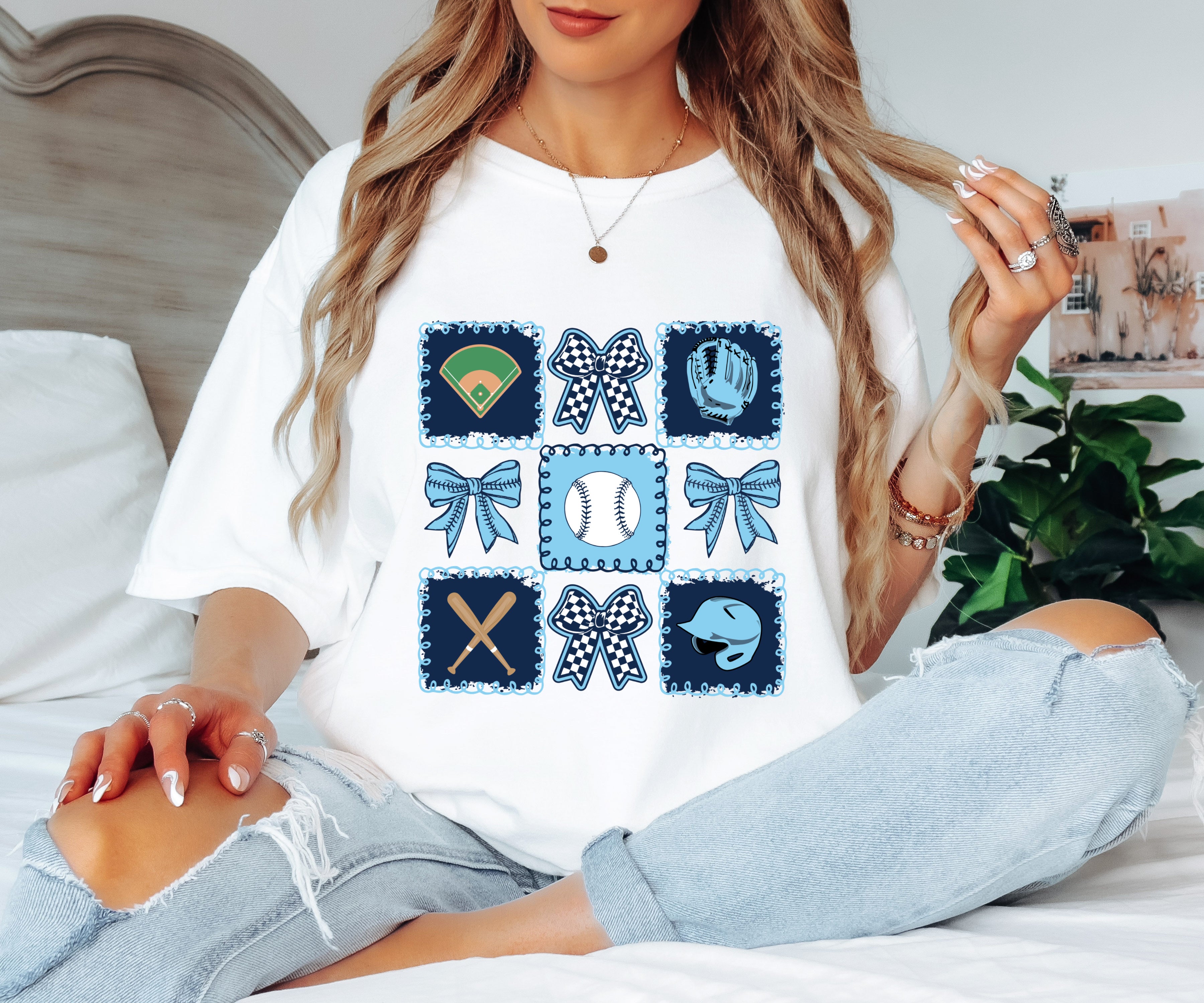 Blue baseball coquette T shirt