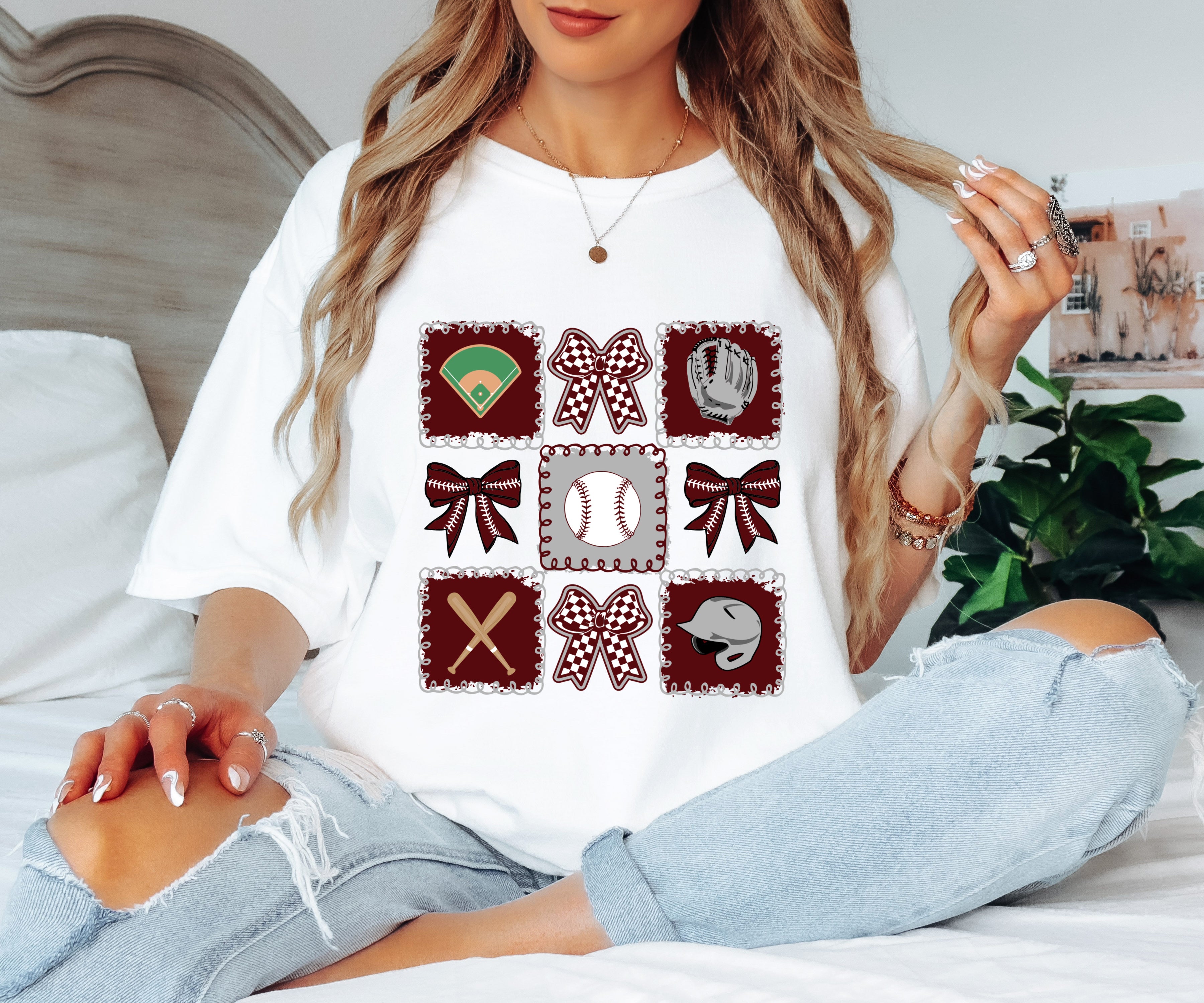 Maroon baseball coquette T shirt