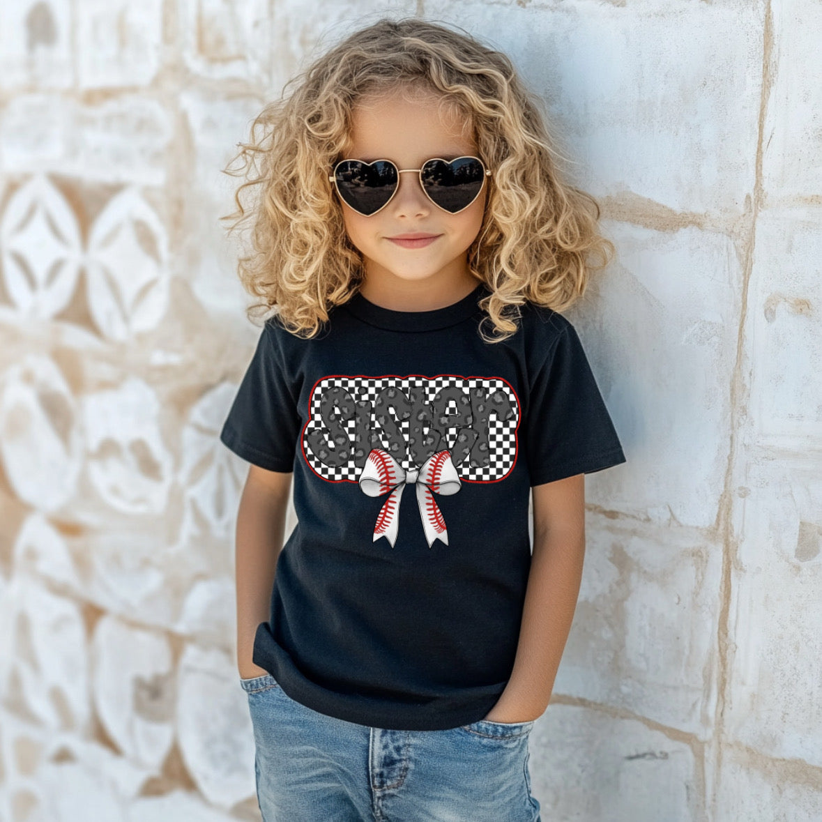 Sister baseball bow T shirt